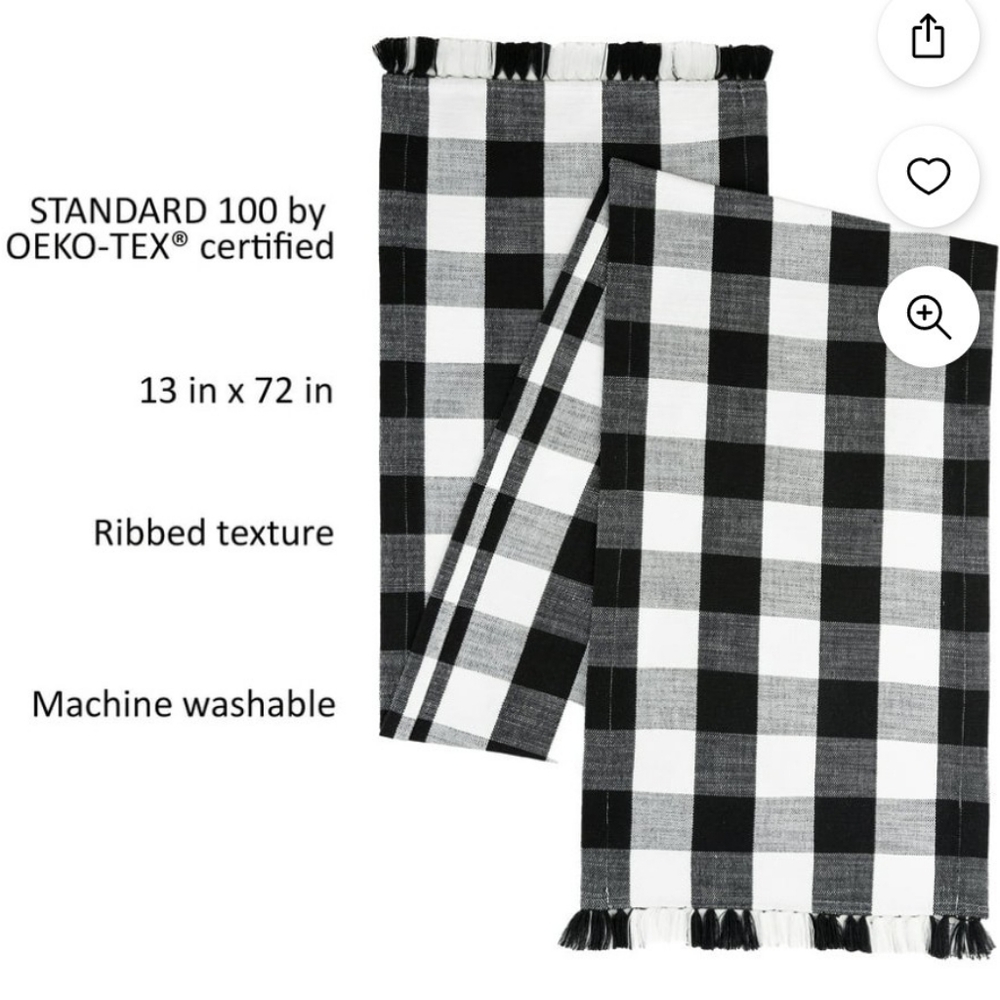 Table Runner 13" X 72" B&W Buffalo Plaid - Picture 2 of 5